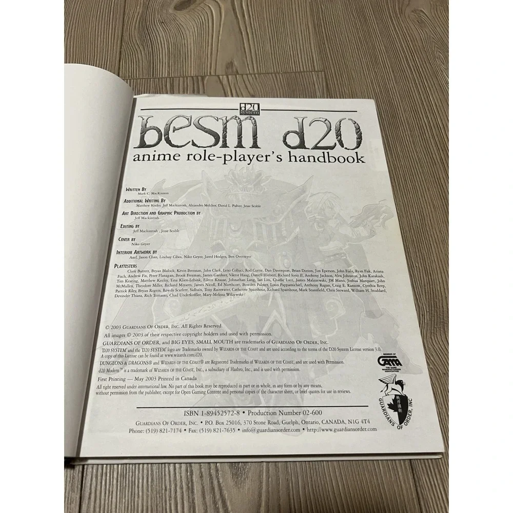 BESM d20 Deluxe Anime Role–Player's Handbook Guardians of Order 2003‎